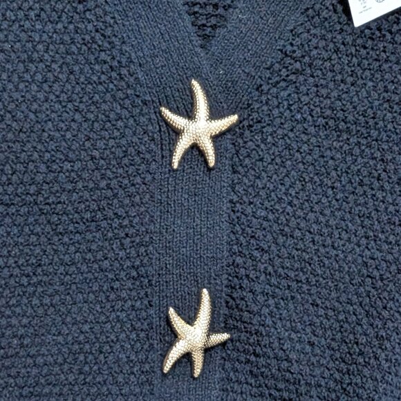 NWT Zara Starfish Button Cardigan Sweater Medium Navy Textured Knit Gold Button - Picture 4 of 6
